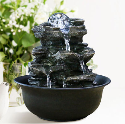 Felsen-Berg Innen mit Glaskugel Polyresin-Ausgangsinnenraum-Dekorations-Wohnzimmer-Wasser-Brunnen mit LED fournisseur